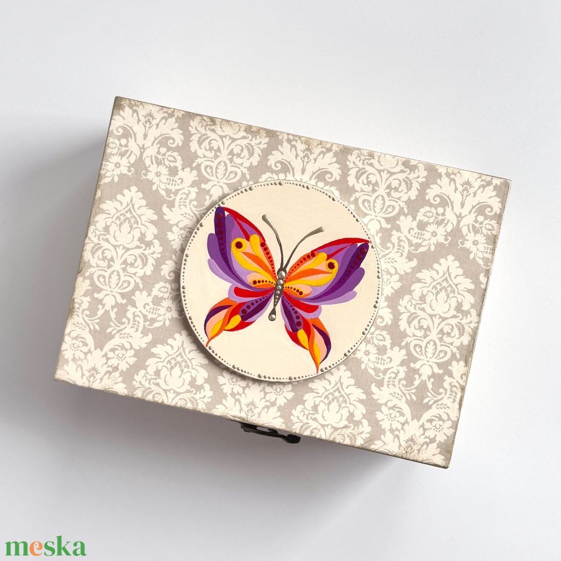 Lila pillangós fa teásdoboz � 6 rekeszes kézzel díszített teafilter tartó - otthon & életmód - konyhafelszerelés, tálalás - konyhai tárolás - tea & kávé tárolás - Meska.hu