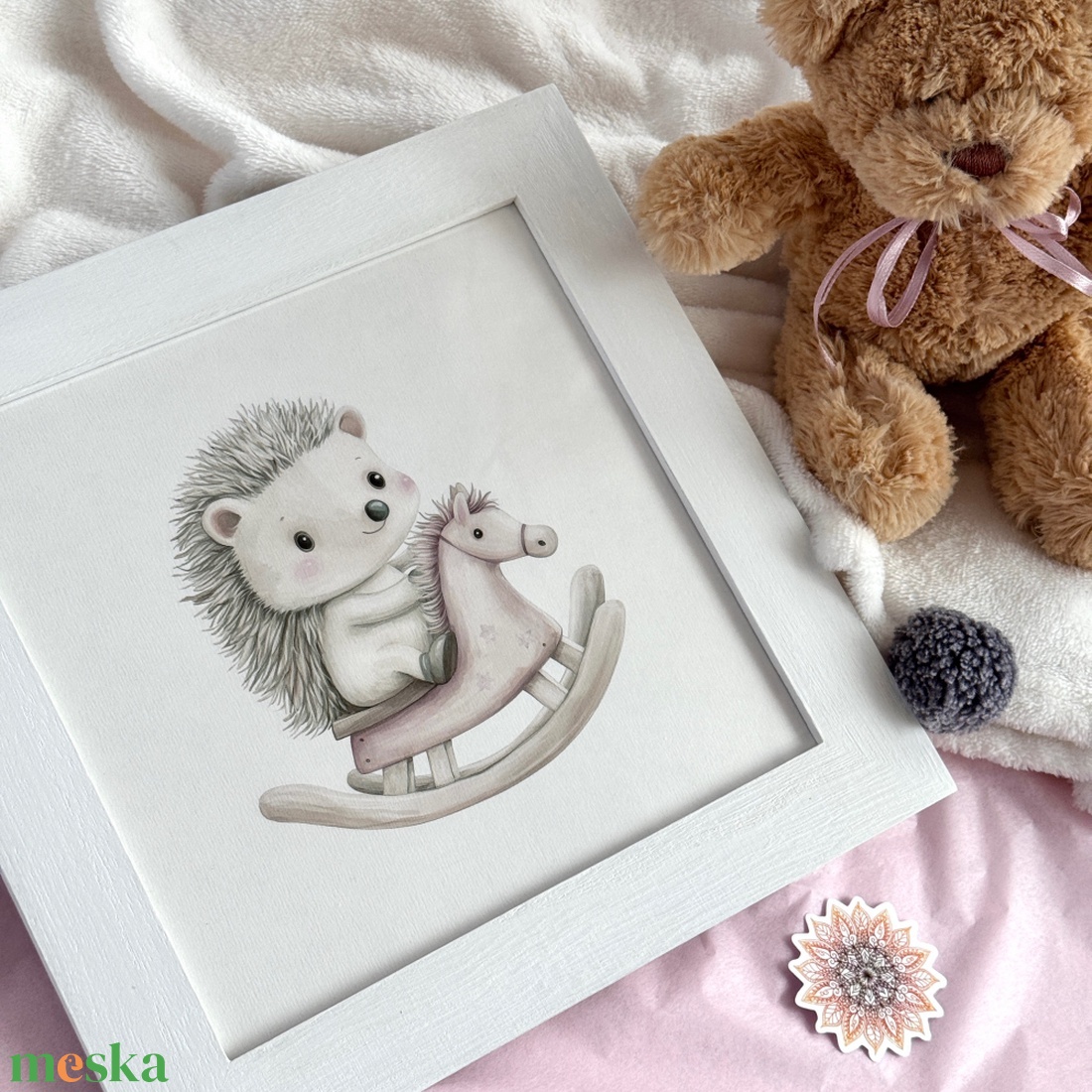 Süni hintalovon � névre szóló babaszoba falikép fehér keretben - baba - mama - babaszoba dekoráció - babaszoba kép - Meska.hu