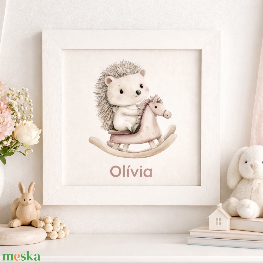 Süni hintalovon � névre szóló babaszoba falikép fehér keretben - baba - mama - babaszoba dekoráció - babaszoba kép - Meska.hu