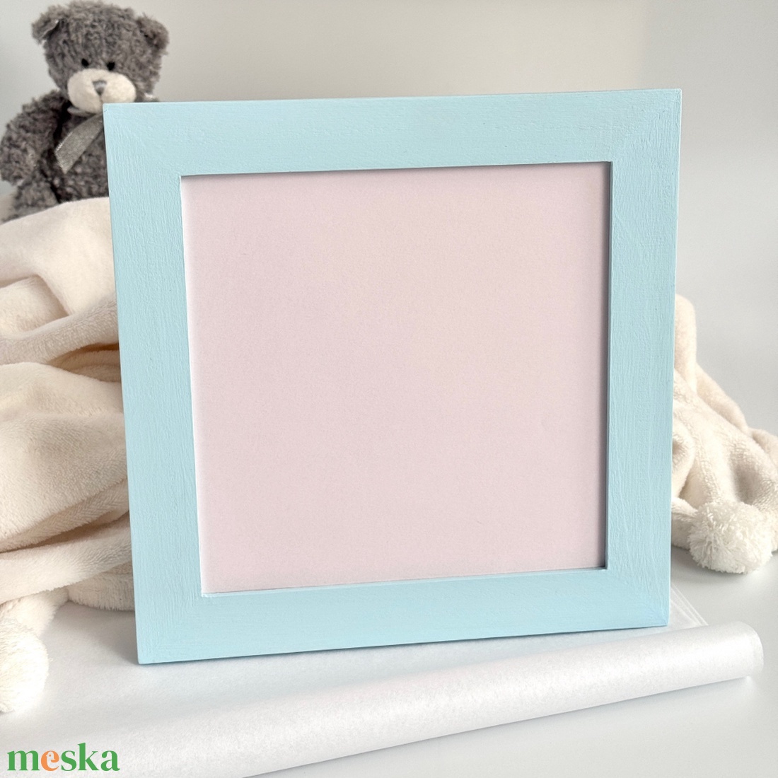 Babakék fa képkeret választható háttérrel � egyedi babaszoba dekoráció - otthon & életmód - dekoráció - kép & falikép - képkeret - Meska.hu