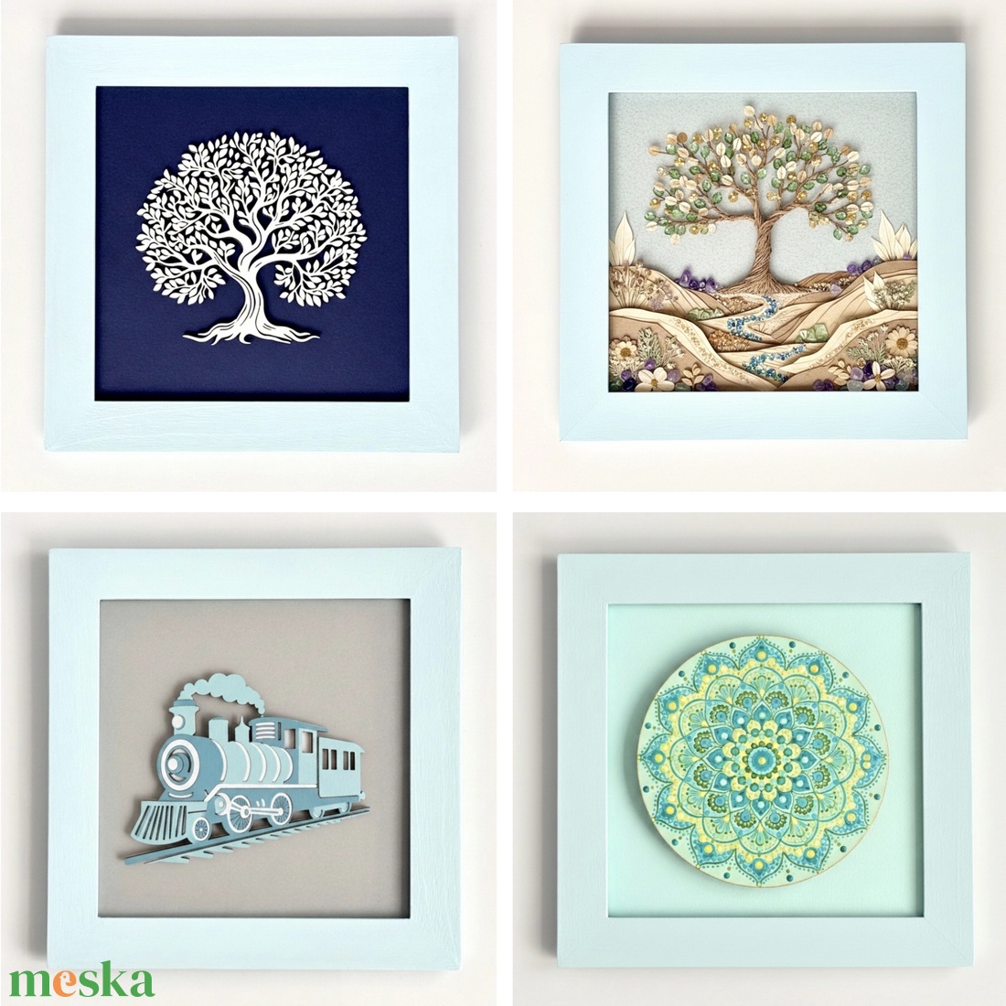 Babakék fa képkeret választható háttérrel � egyedi babaszoba dekoráció - otthon & életmód - dekoráció - kép & falikép - képkeret - Meska.hu