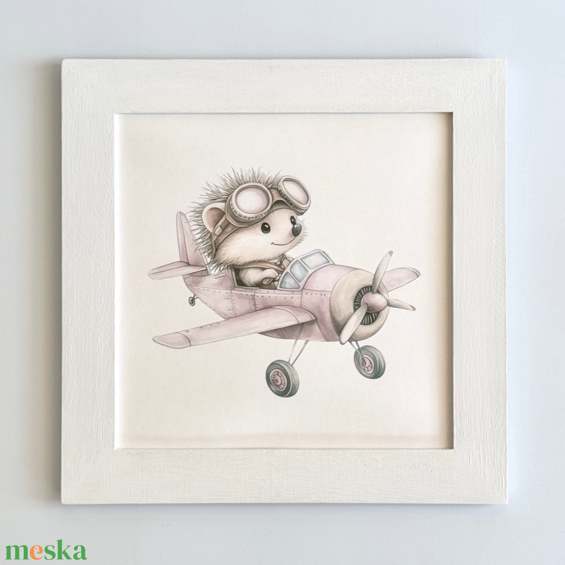 Repülős süni babaszoba falikép fehér keretben névvel 25x25 - baba - mama - babaszoba dekoráció - babaszoba kép - Meska.hu