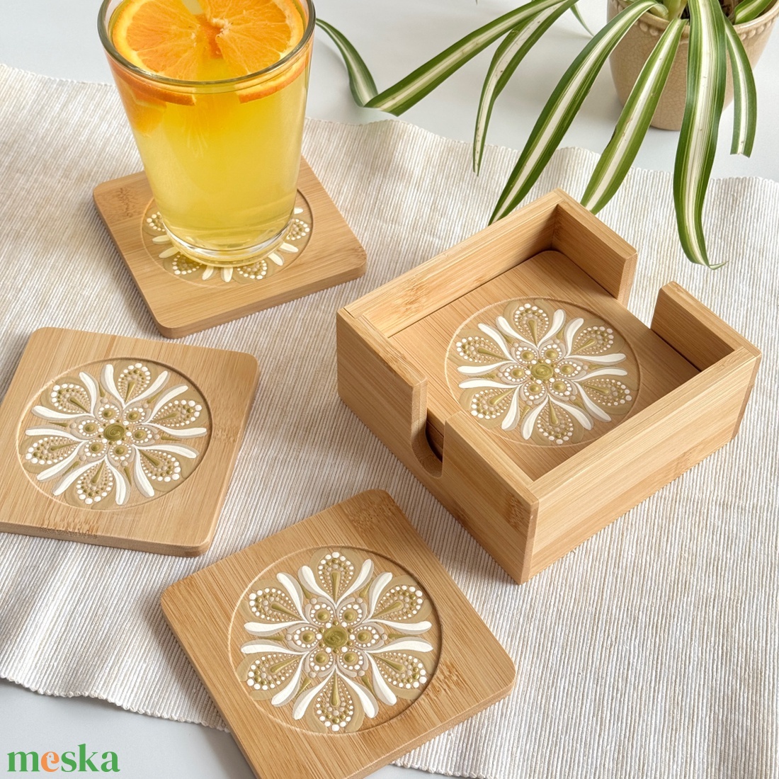 Arany-bézs mandala bambusz poháralátét szett � 6 db - otthon & életmód - konyhafelszerelés, tálalás - tálalás - tányér- és poháralátét - Meska.hu