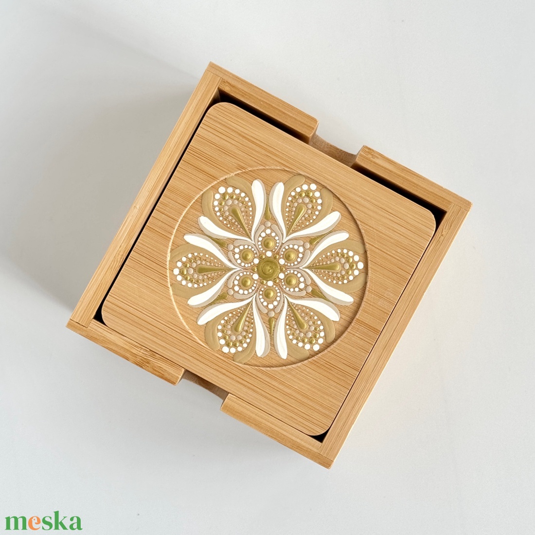 Arany-bézs mandala bambusz poháralátét szett � 6 db - otthon & életmód - konyhafelszerelés, tálalás - tálalás - tányér- és poháralátét - Meska.hu