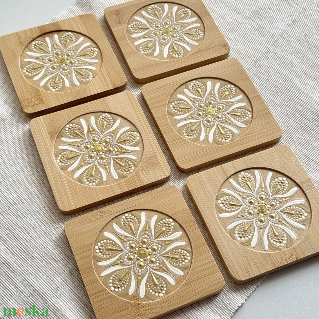 Arany-bézs mandala bambusz poháralátét szett � 6 db - otthon & életmód - konyhafelszerelés, tálalás - tálalás - tányér- és poháralátét - Meska.hu