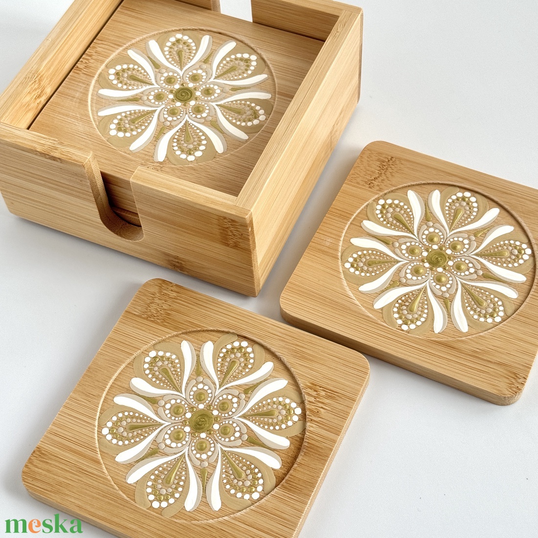 Arany-bézs mandala bambusz poháralátét szett � 6 db - otthon & életmód - konyhafelszerelés, tálalás - tálalás - tányér- és poháralátét - Meska.hu
