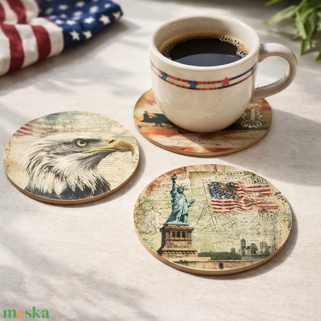 Fa poháralátét USA mintákkal � többféle design - otthon & életmód - konyhafelszerelés, tálalás - tálalás - tányér- és poháralátét - Meska.hu