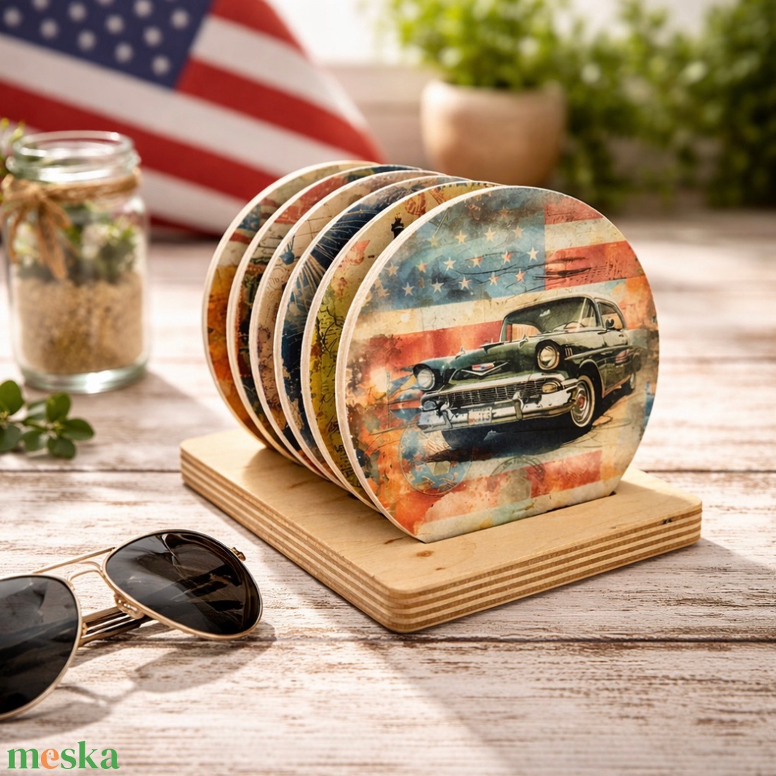Fa poháralátét szett � választható USA mintákkal - otthon & életmód - konyhafelszerelés, tálalás - tálalás - tányér- és poháralátét - Meska.hu