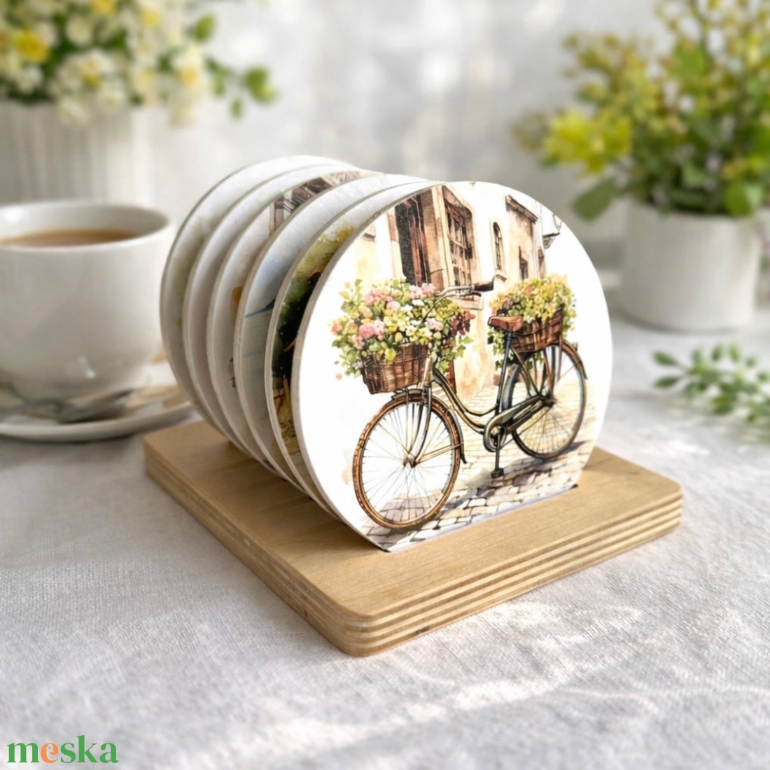 Fa poháralátét szett � választható bicikli mintákkal - otthon & életmód - konyhafelszerelés, tálalás - tálalás - tányér- és poháralátét - Meska.hu