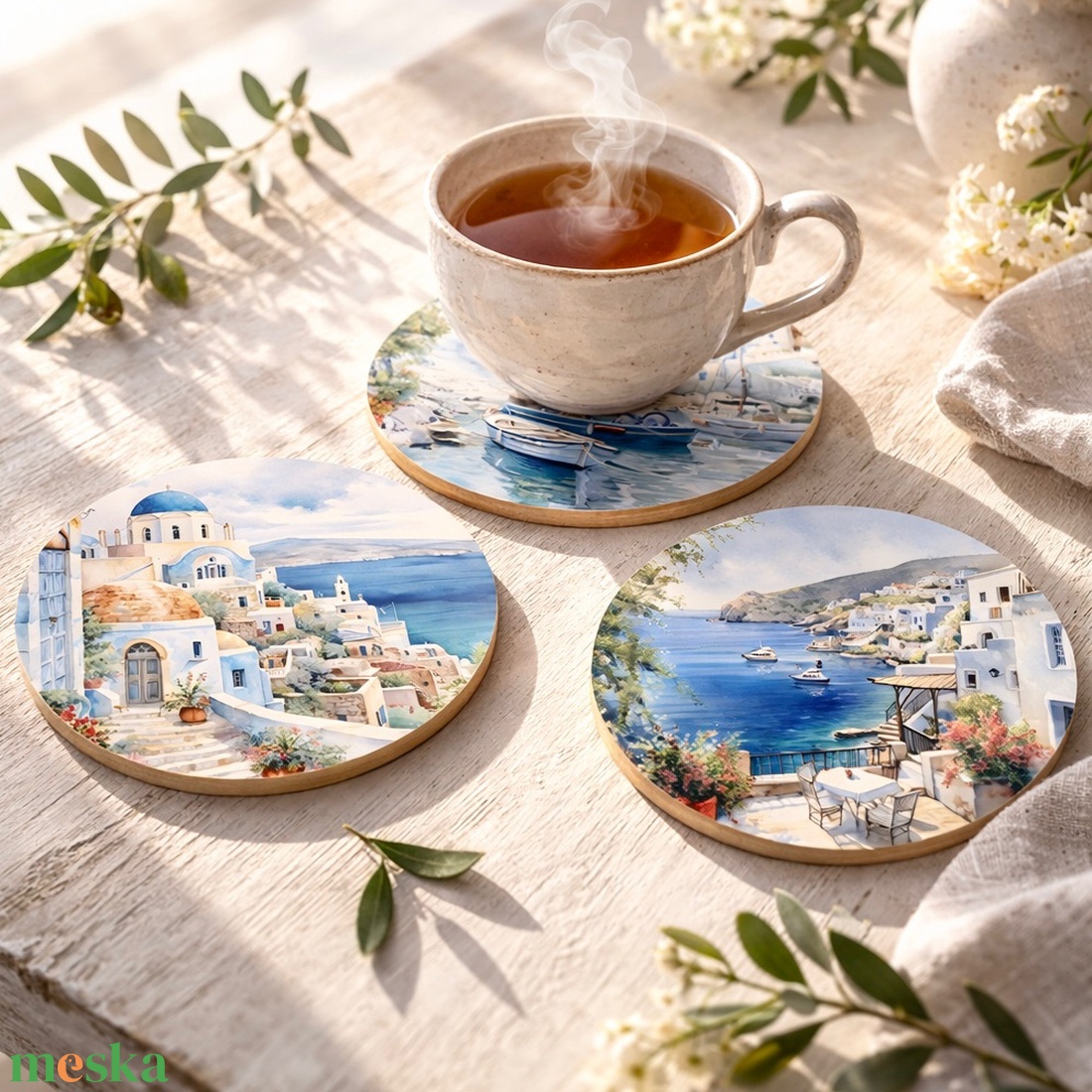 Santorini ihlette poháralátét � többféle design - otthon & életmód - konyhafelszerelés, tálalás - tálalás - tányér- és poháralátét - Meska.hu