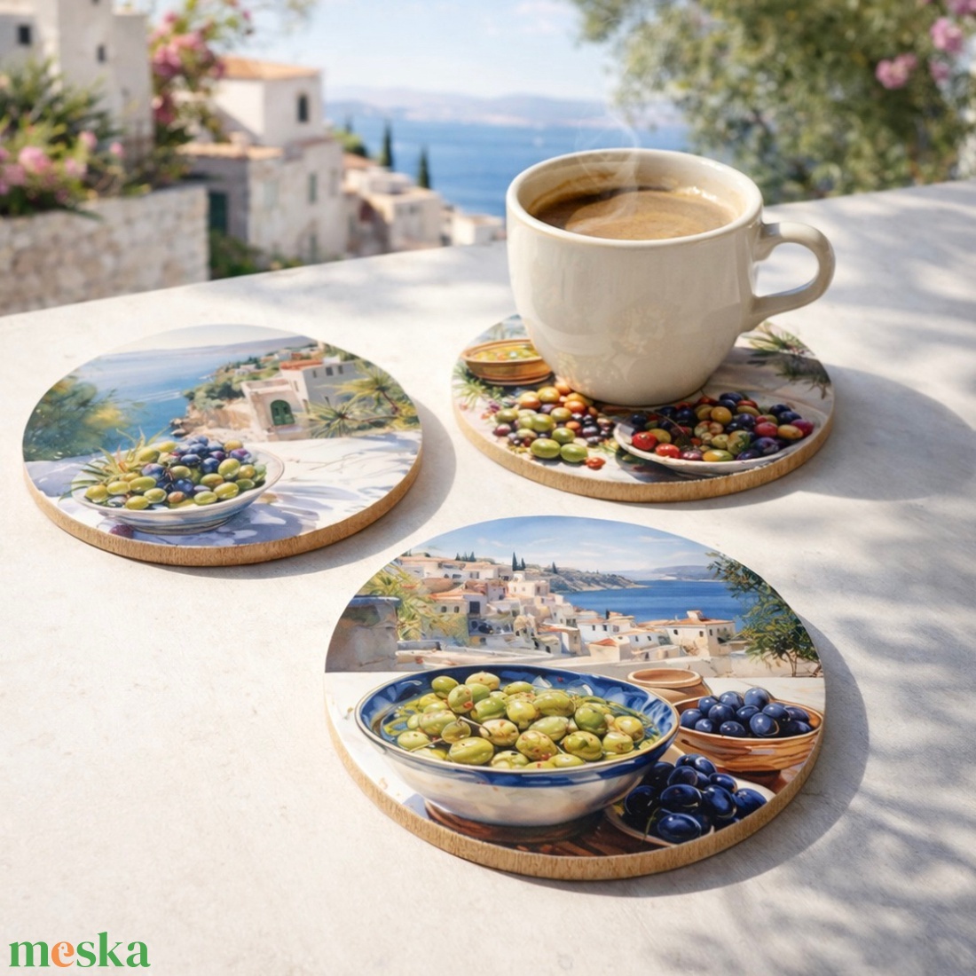 Fa poháralátét mediterrán mintákkal � többféle design - otthon & életmód - konyhafelszerelés, tálalás - tálalás - tányér- és poháralátét - Meska.hu