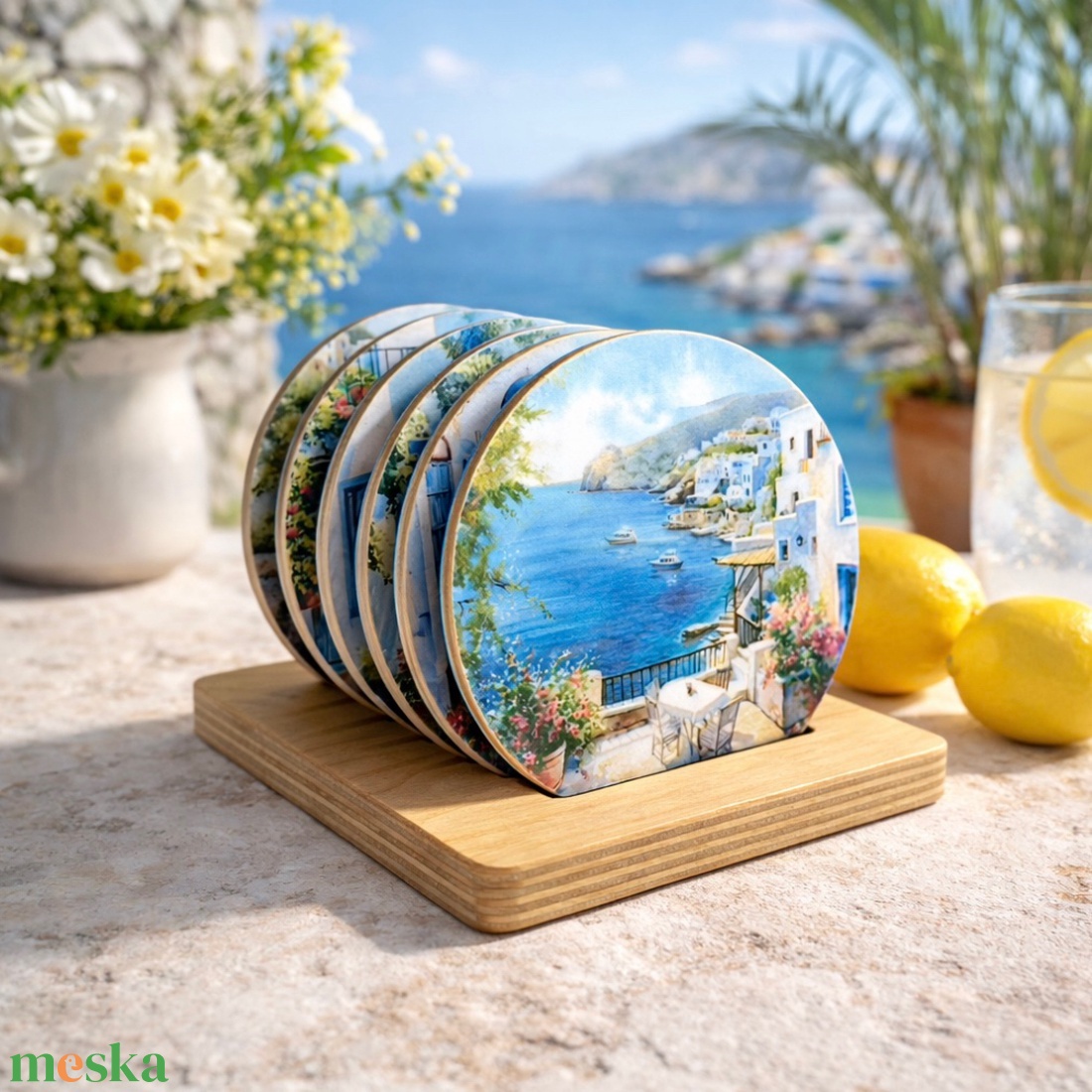 Santorini ihlette poháralátét szett � választható mintákkal - otthon & életmód - konyhafelszerelés, tálalás - tálalás - tányér- és poháralátét - Meska.hu