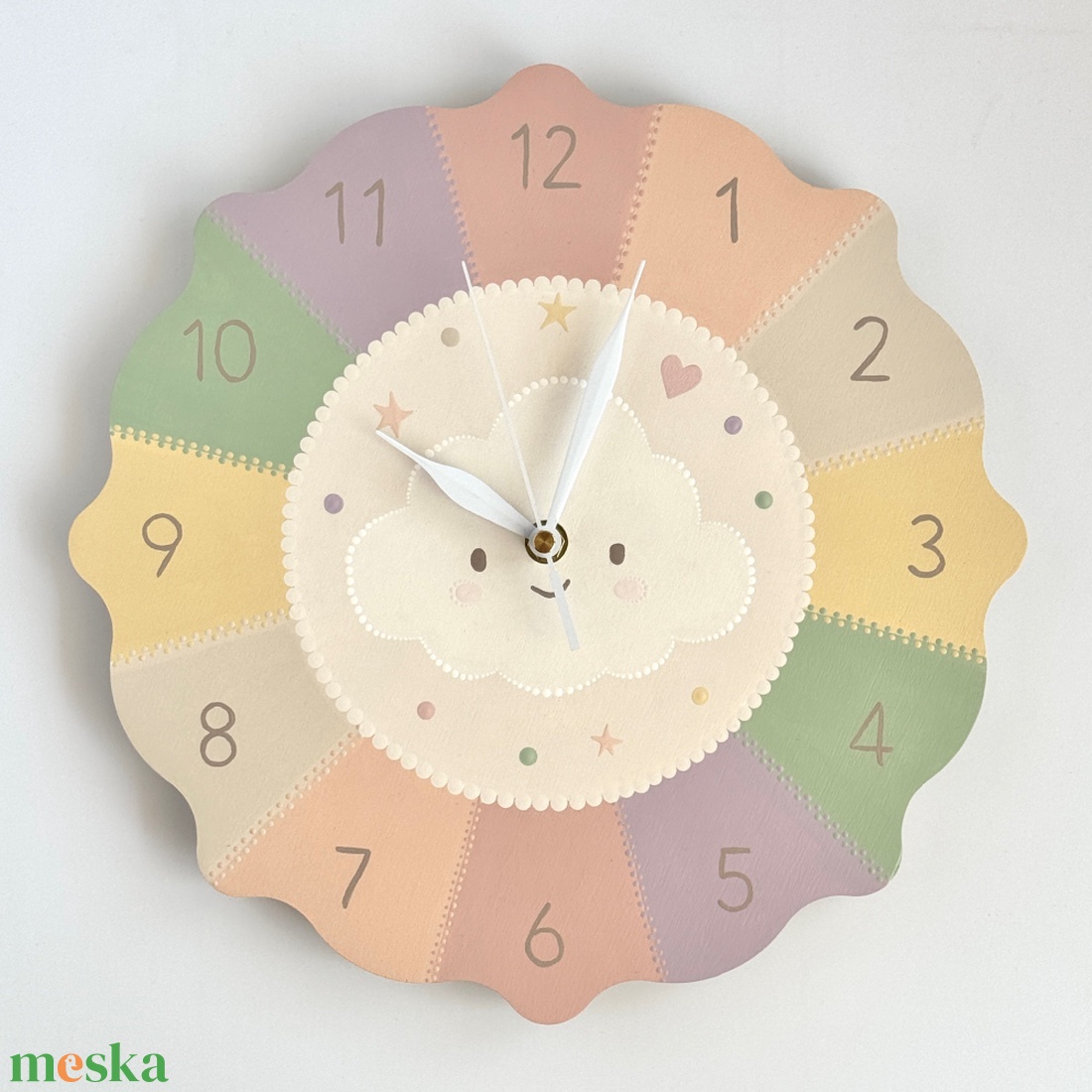 Felhős gyerek falióra pasztell színekkel, 30 cm - otthon & életmód - dekoráció - fali és függő dekoráció - falióra & óra - Meska.hu