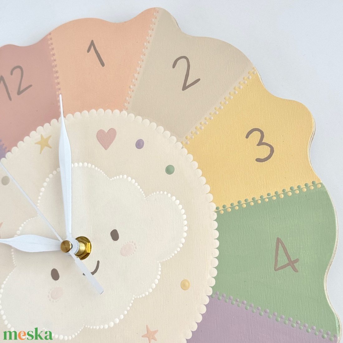Felhős gyerek falióra pasztell színekkel, 30 cm - otthon & életmód - dekoráció - fali és függő dekoráció - falióra & óra - Meska.hu