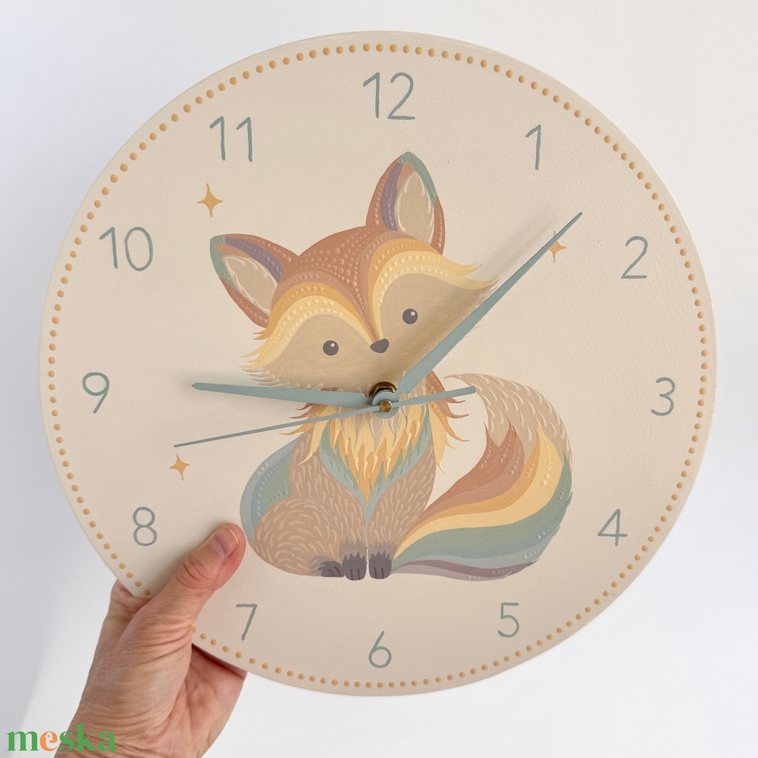 Kézzel festett rókás falióra gyerekszobába � 30 cm - otthon & életmód - dekoráció - fali és függő dekoráció - falióra & óra - Meska.hu