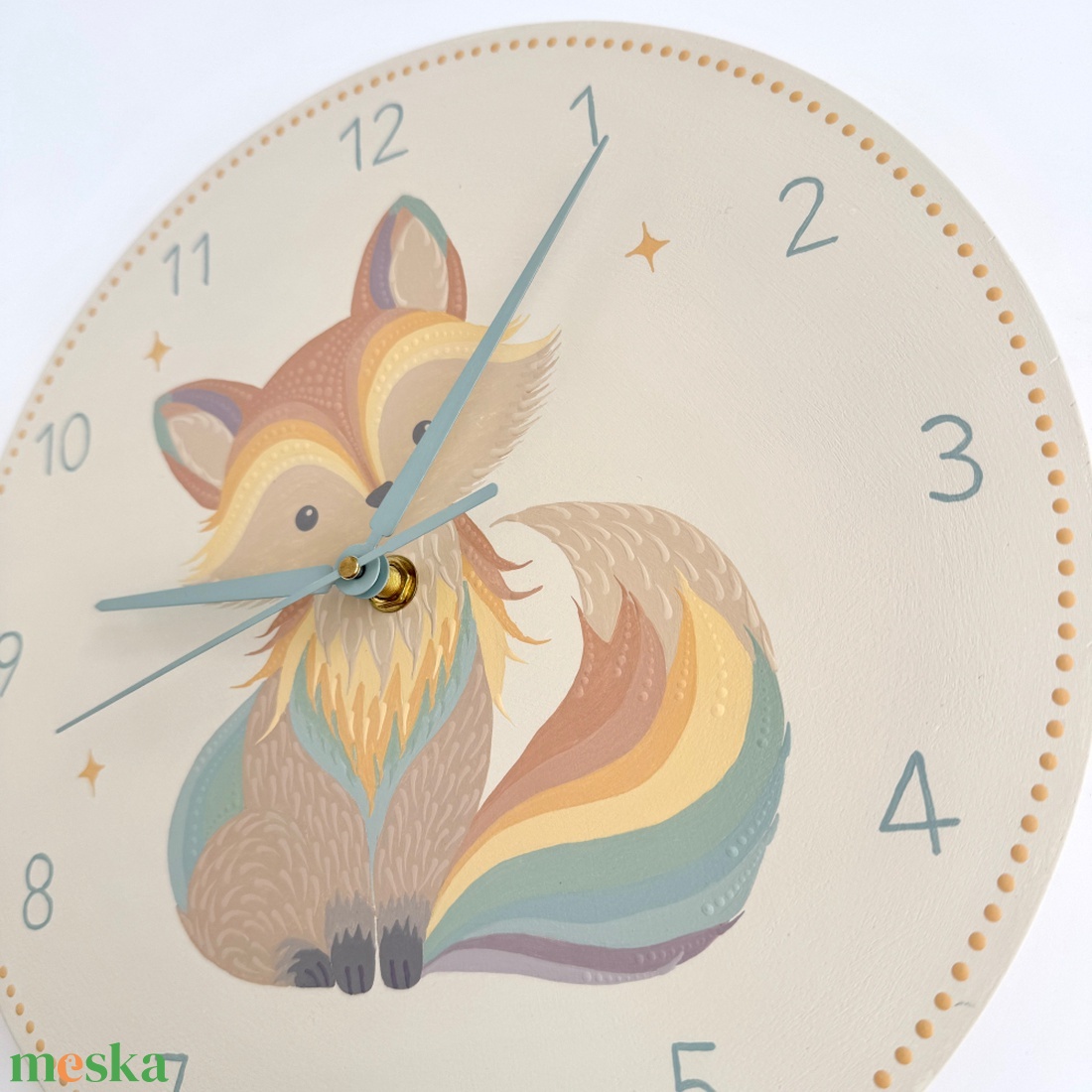 Kézzel festett rókás falióra gyerekszobába � 30 cm - otthon & életmód - dekoráció - fali és függő dekoráció - falióra & óra - Meska.hu
