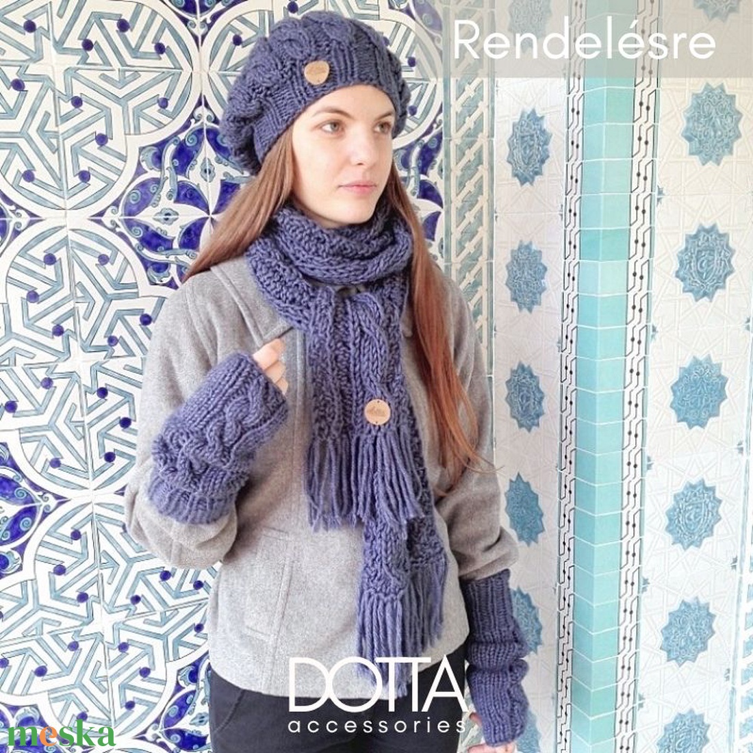 Dotta szett télre - kézzel kötött női sapka sál kézmelegítő - vastag meleg gyapjús fonalból - ruha & divat - sál, sapka, kendő - sapka & sál szett - Meska.hu