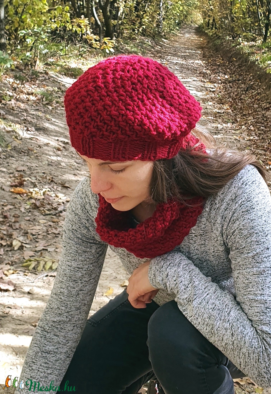 Kincső szett mini sállal - magenta bordó lila sapka sál  élénk árnyalatban - kötött női téli gyapjús meleg szett  - ruha & divat - sál, sapka, kendő - sapka & sál szett - Meska.hu