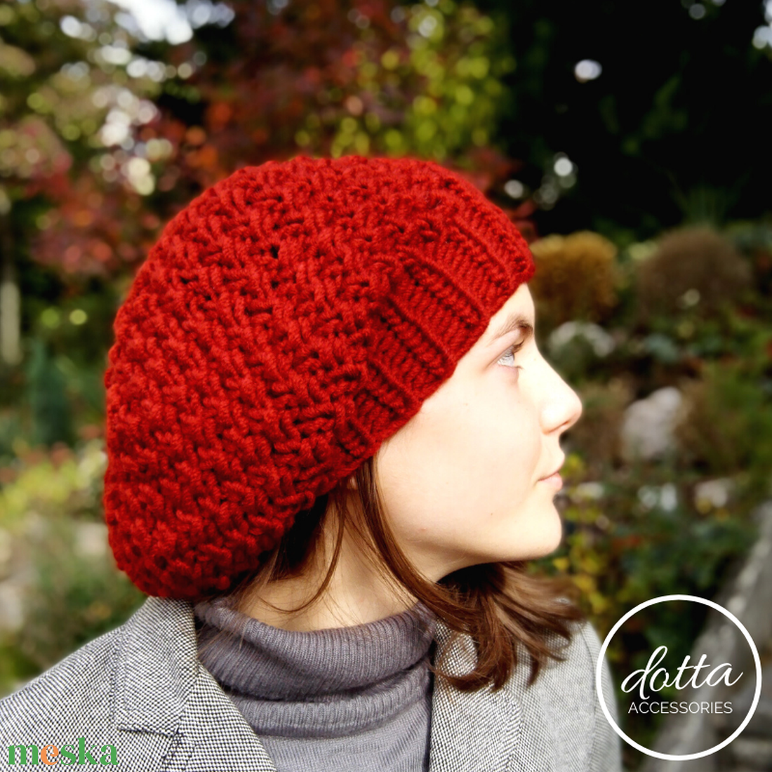 Slouchy kötött sapka - vastag meleg téli női sapka - slouchy fazon piros vörös bordó színekben - ruha & divat - sál, sapka, kendő - sapka - Meska.hu