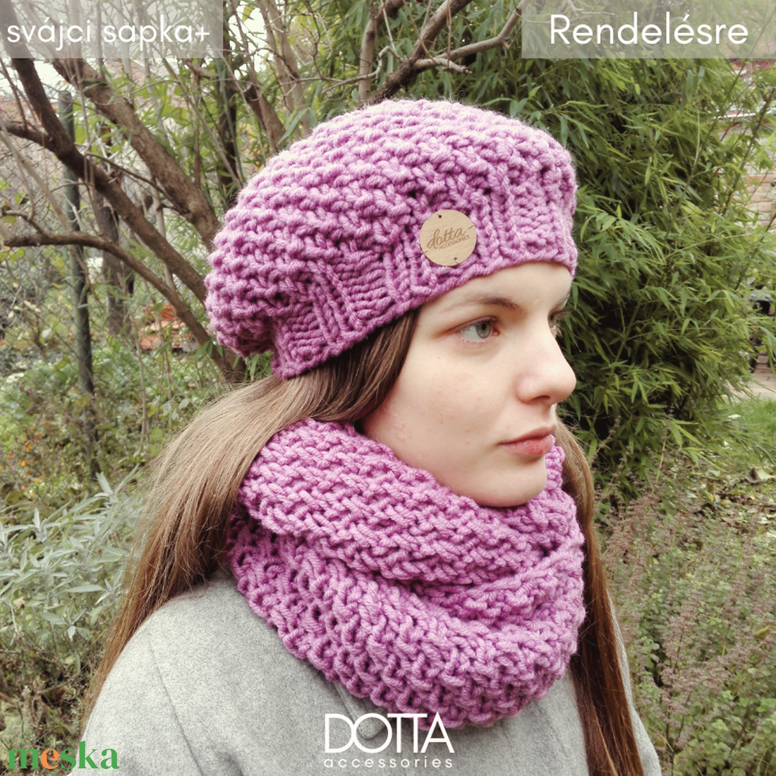 Kincső sapka és sál szett - meleg téli gyapjú fonal - pink ciklámen színben - ruha & divat - sál, sapka, kendő - sapka & sál szett - Meska.hu