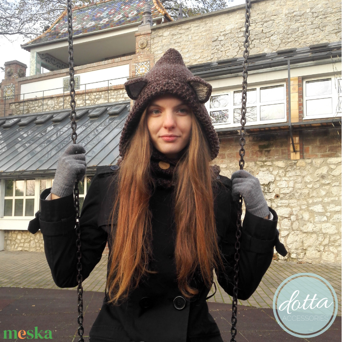 Rókasapka -  kötött balaklava sapi - állatos füles sapka sál szett - vastag meleg téli gyapjús fonal - ruha & divat - sál, sapka, kendő - sapka & sál szett - Meska.hu