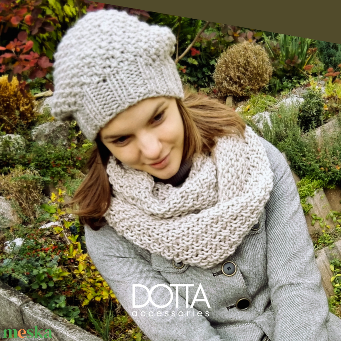 Női gyapjús téli szett - kézzel kötött szürke meleg sapka sál körsál - vastag meleg puha fonal - ruha & divat - sál, sapka, kendő - sapka & sál szett - Meska.hu