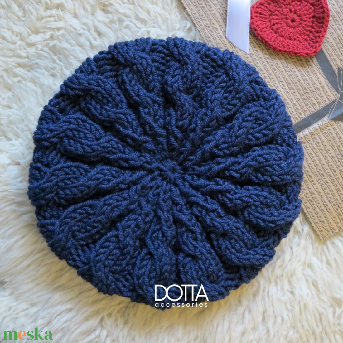 Sötétkék Dotta sapka - vastag meleg puha gyapjús fonalból kötve - csavart mintás női beret, barett - ruha & divat - sál, sapka, kendő - sapka - Meska.hu Sötétkék Dotta sapka - vastag meleg puha gyapjús fonalból kötve - csavart mintás női beret, barett - ruha & divat - sál, sapka, kendő - sapka - Meska.hu