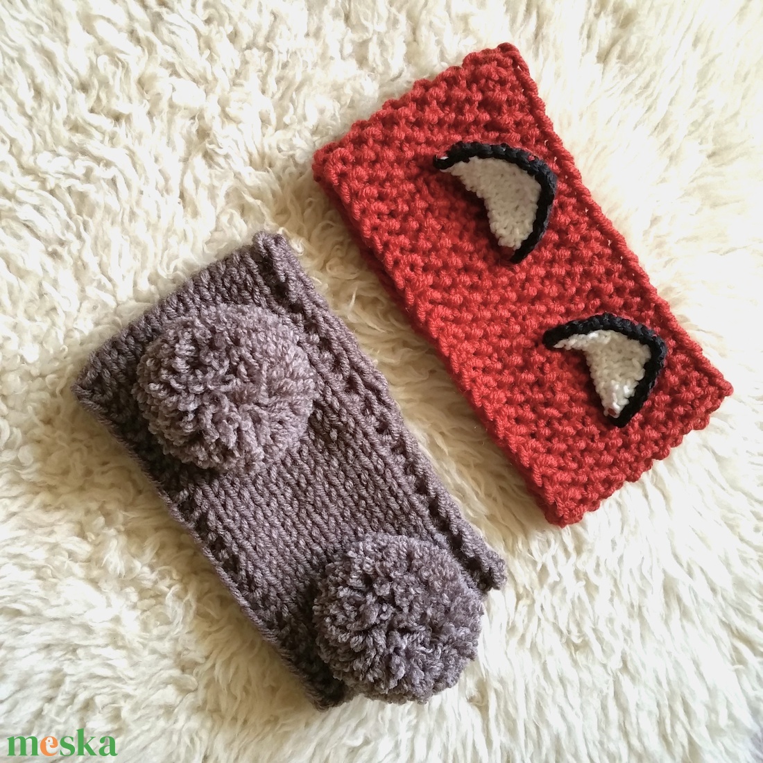 Róka szett - fejpánt és kézmelegítő - füles állatos fülmelegítő - vastag puha meleg gyapjús fonalból - ruha & divat - sál, sapka, kendő - fejpánt - Meska.hu