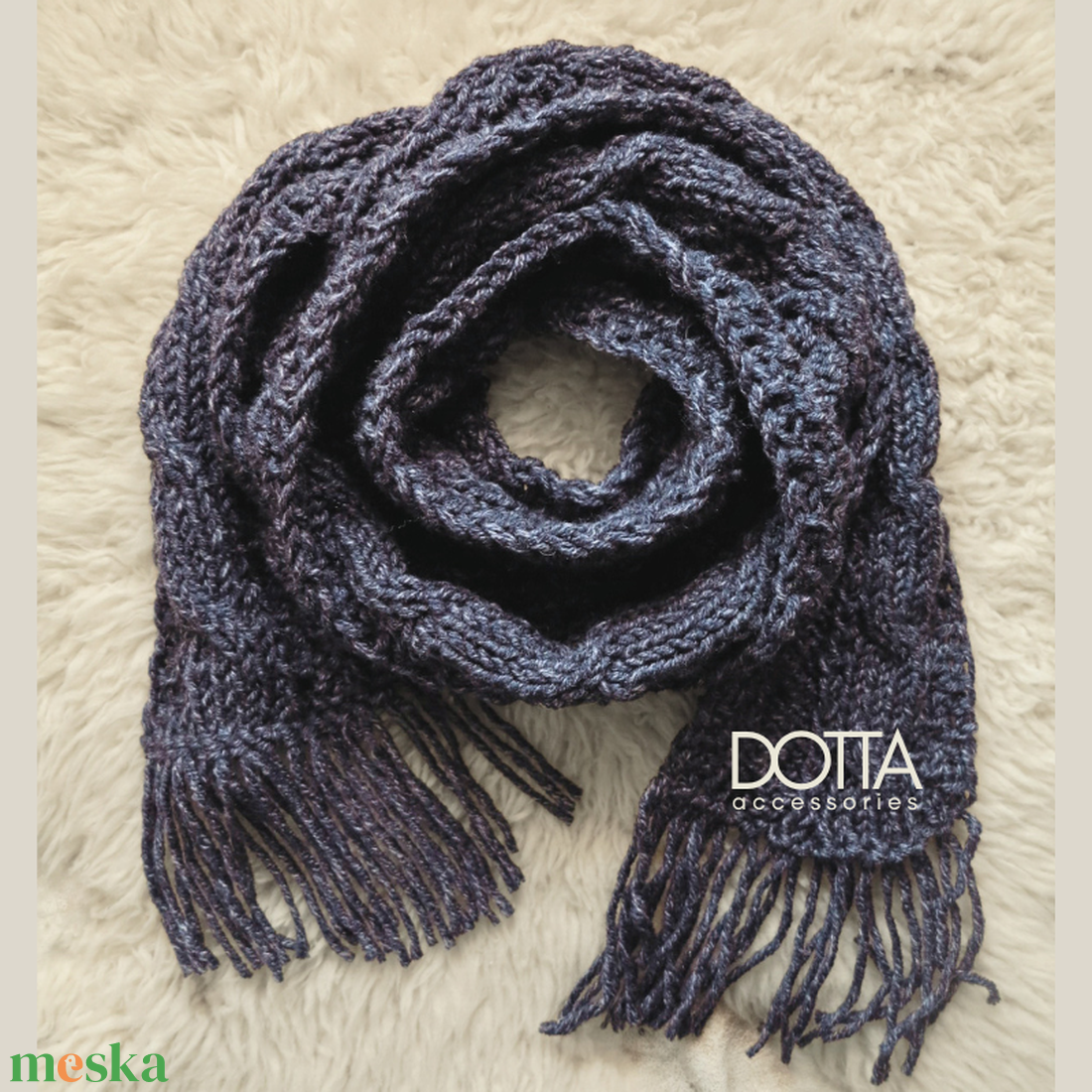 Dotta sál csavart mintával - kézi kötött sál - rojtos hosszú sál - női nyakmelegítő - ruha & divat - sál, sapka, kendő - sál - Meska.hu