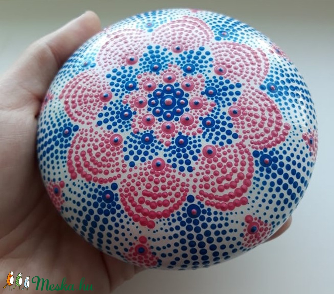 Kék és rózsaszín csoda - pontozott mandala festés - otthon & életmód - dekoráció - dísztárgy - Meska.hu