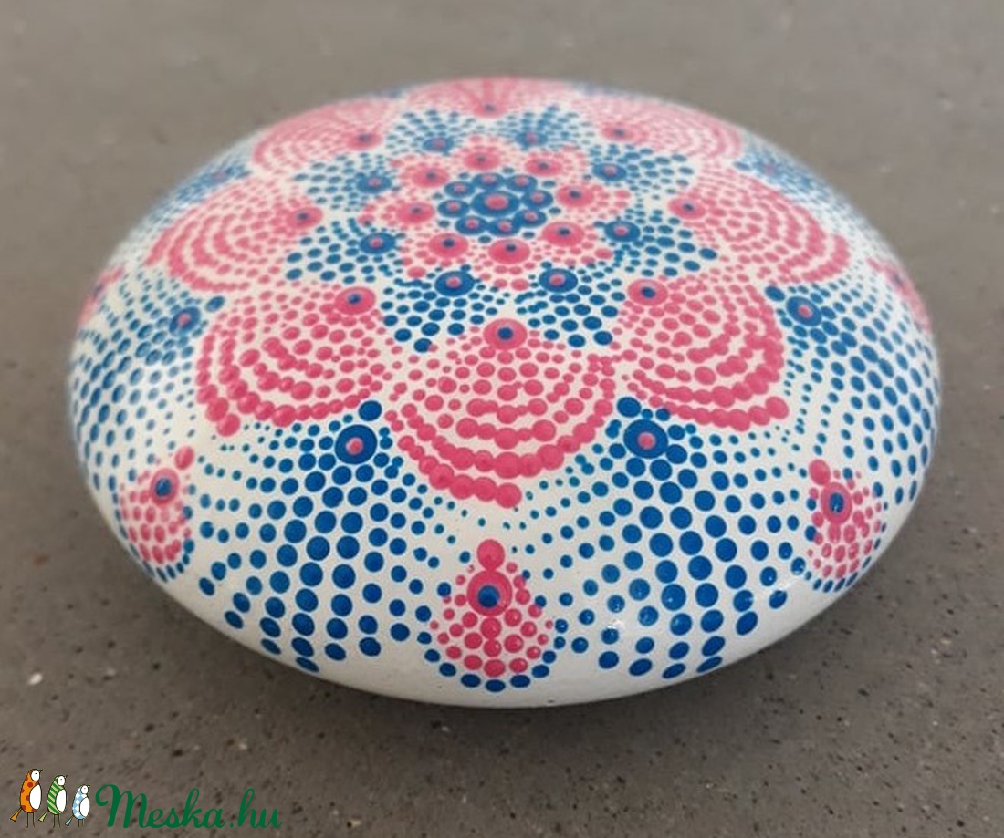 Kék és rózsaszín csoda - pontozott mandala festés - otthon & életmód - dekoráció - dísztárgy - Meska.hu