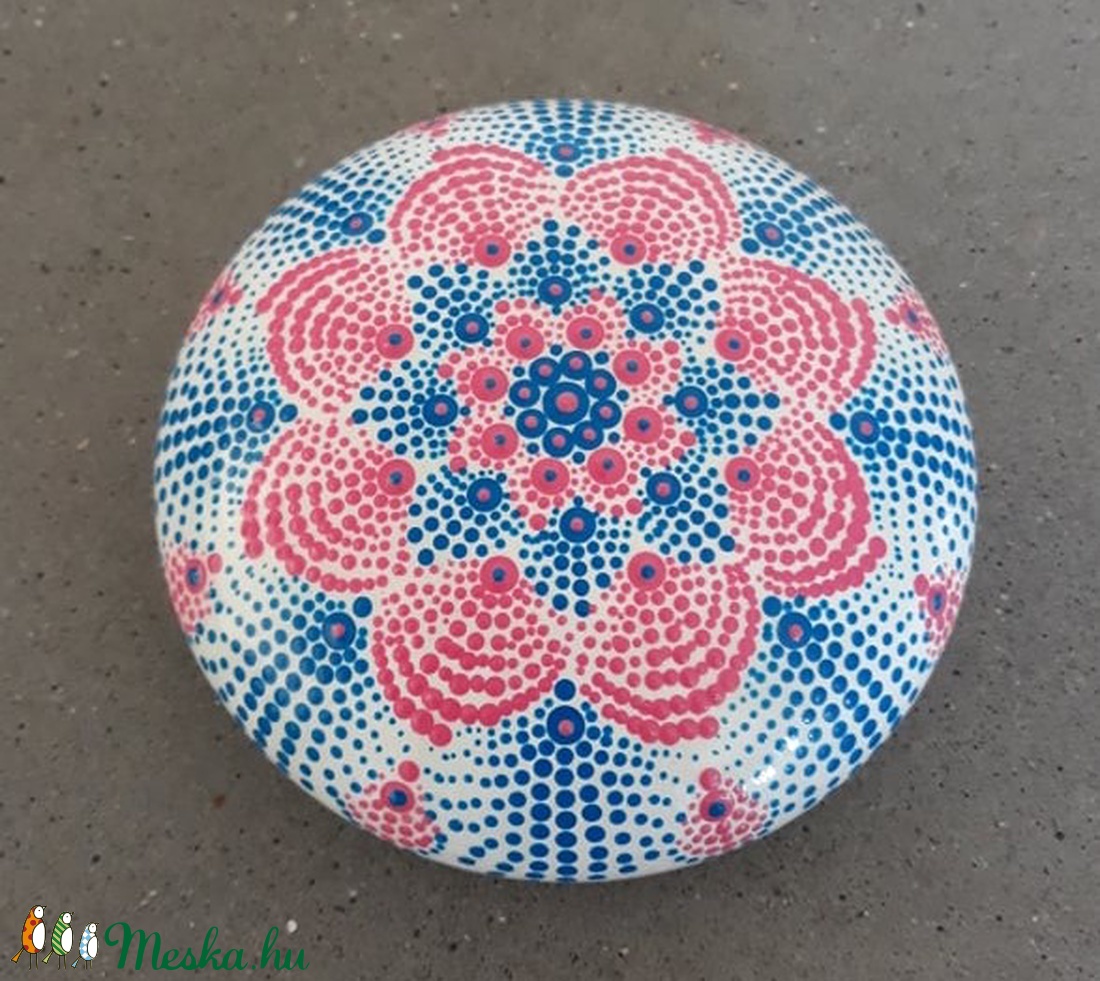 Kék és rózsaszín csoda - pontozott mandala festés - otthon & életmód - dekoráció - dísztárgy - Meska.hu