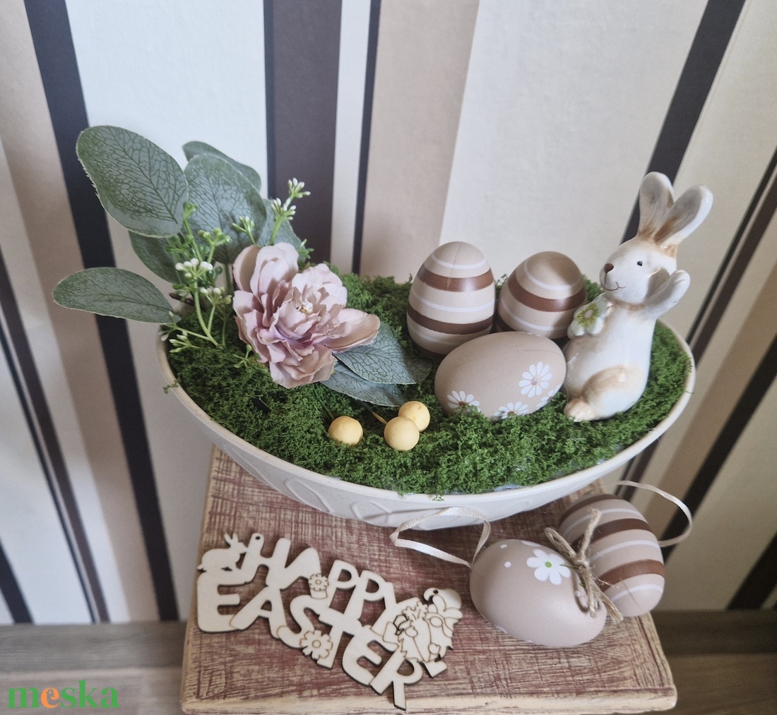 Húsvéti asztaldísz nyuszival � pasztell tavaszi dekoráció, kézzel készített húsvéti lakásdekor - otthon & életmód - dekoráció - asztal és polc dekoráció - asztaldísz - Meska.hu