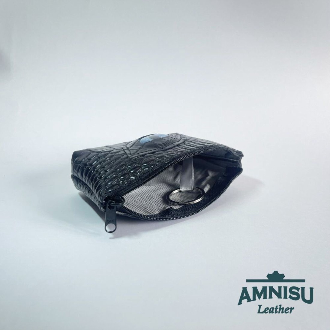 Fekete krokkómintás egy cipzáras kulcstartó sárkány szemmel F8008 - táska & tok - kulcstartó & táskadísz - kulcstartó - Meska.hu