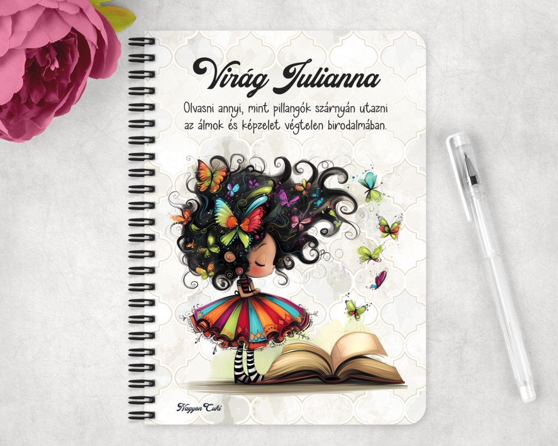 Személyre szabható - Pillangós könyv hercegnő mintás A6-os füzet - otthon & életmód - papír, írószer - jegyzetfüzet & napló - Meska.hu