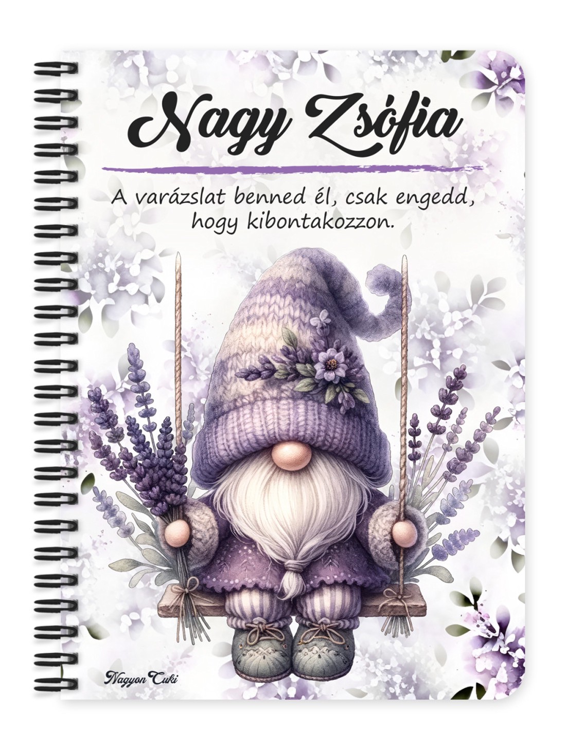 Személyre szabható - Hintázó Levendulás manó mintás A5-ös füzet - otthon & életmód - papír, írószer - jegyzetfüzet & napló - Meska.hu