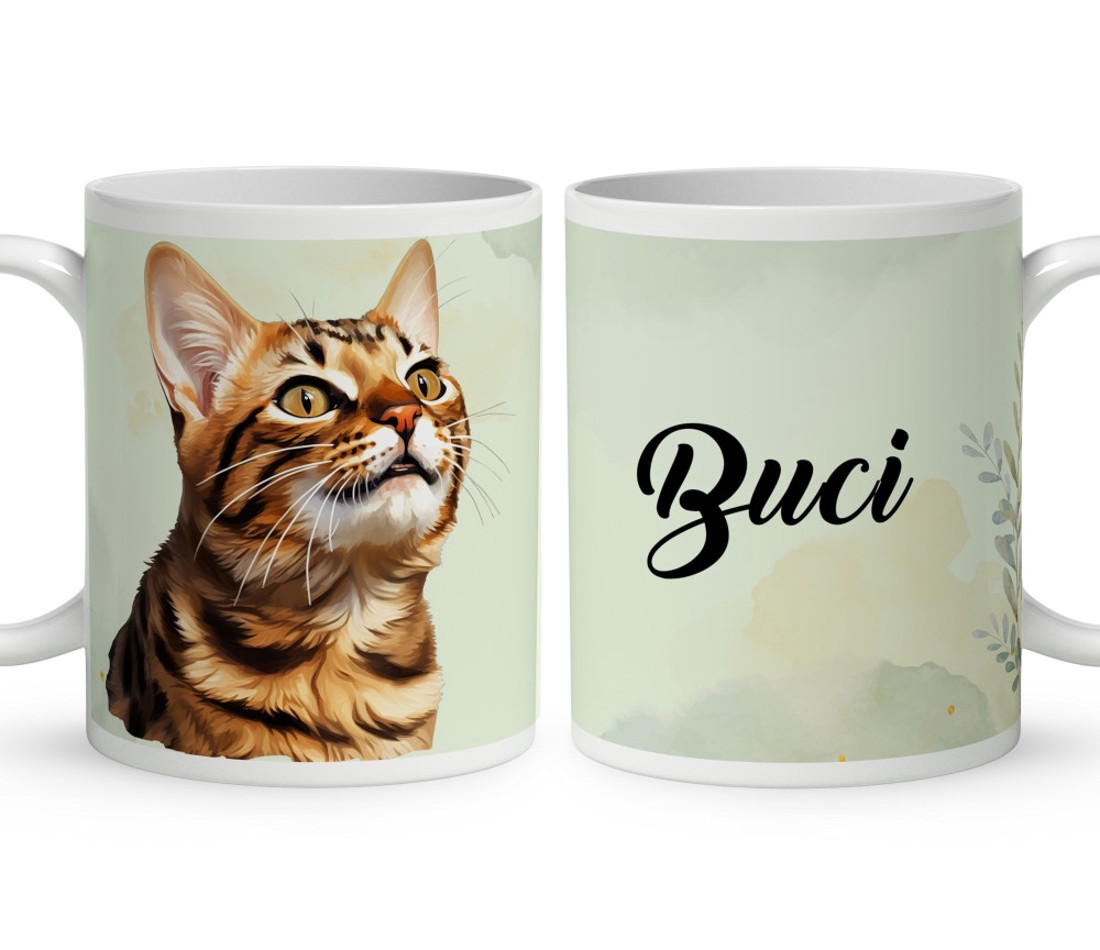 Névvel kérhető - Bengáli macska portré mintás bögre - otthon & életmód - konyhafelszerelés, tálalás - tálalás - bögre & csésze - Meska.hu