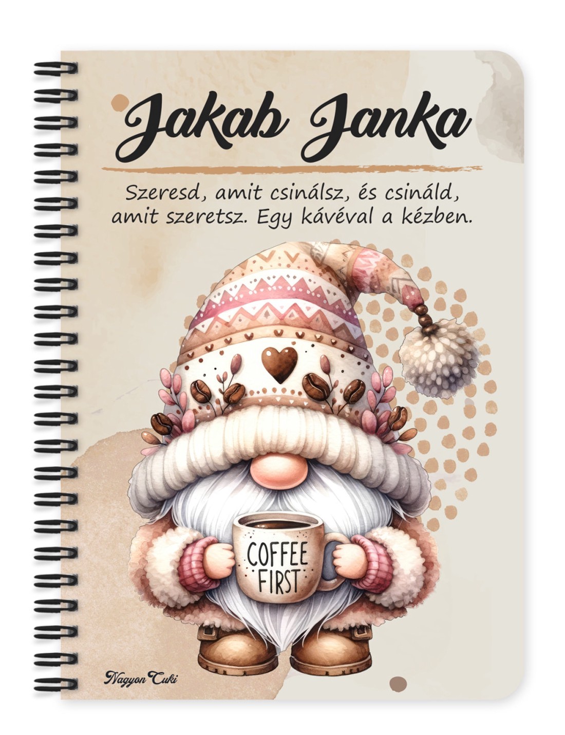 Személyre szabható kávés manó - Előbb a kávét mintás A5-ös füzet - otthon & életmód - papír, írószer - jegyzetfüzet & napló - Meska.hu