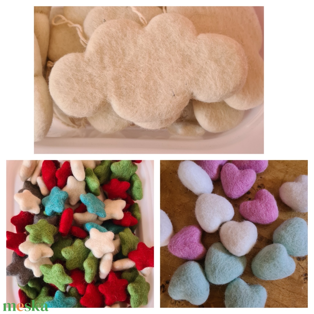 Vegyes nemezelt mix, sziv,felho es csillag - diy (csináld magad) - egységcsomag - Meska.hu