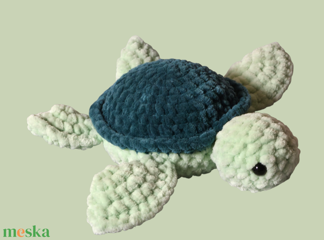 Horgolt zöld teknős - játék & sport - plüssállat & játékfigura - teknős - Meska.hu