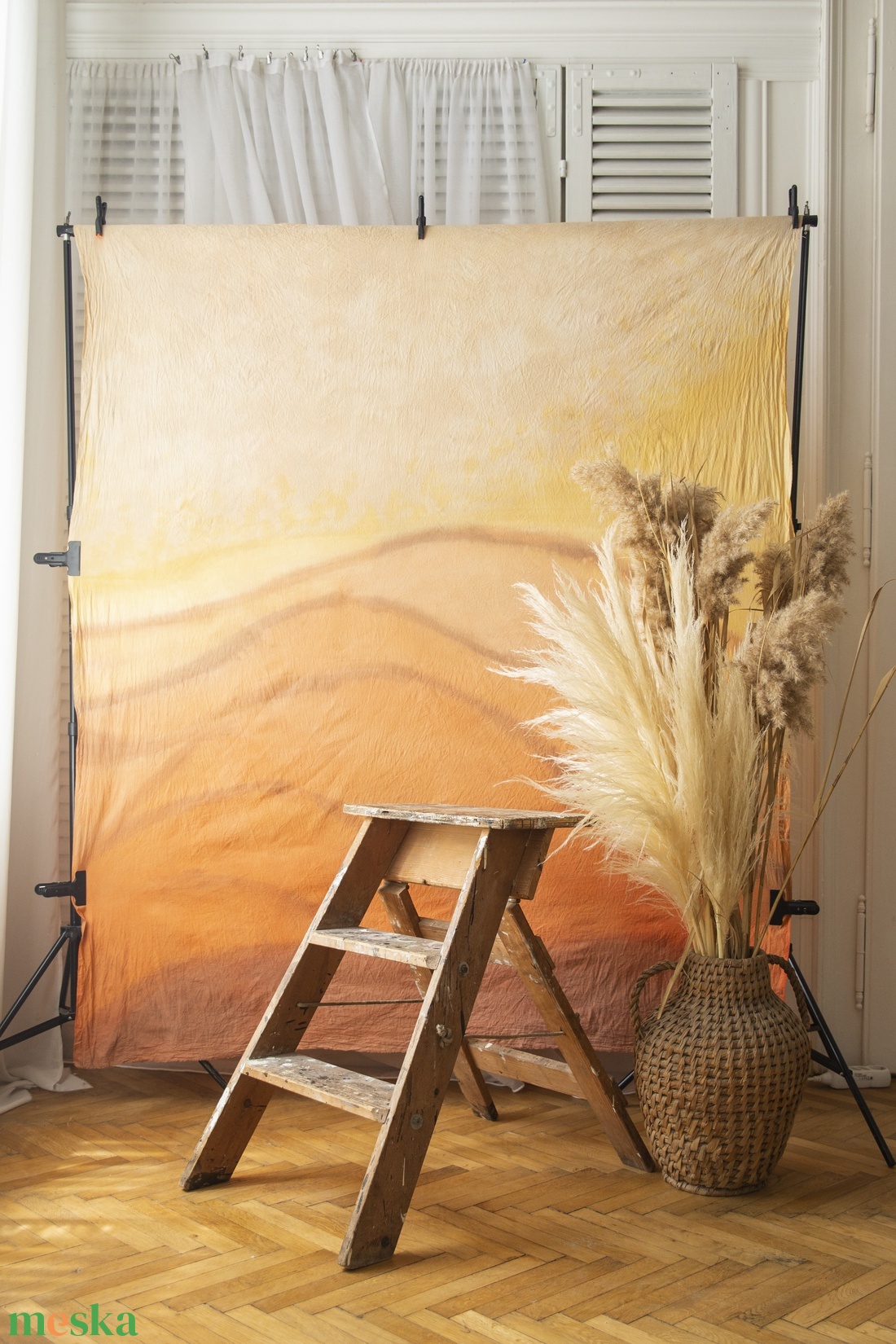 Narancssárga kézzel festett vászon háttér 160cm x200cm - baba - mama - babafotózás - babafotózási kellékek - Meska.hu