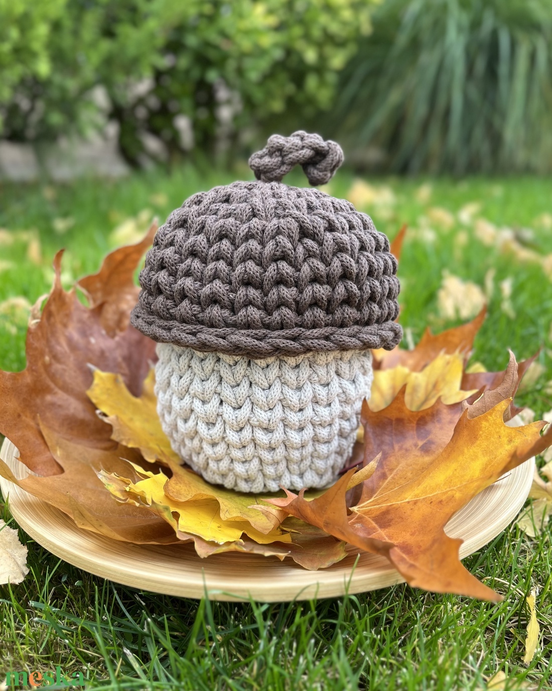 Horgolt makk tároló - kellékek & szerszámok - dekorációs kellékek - őszi dekor - őszi dekortök - Meska.hu