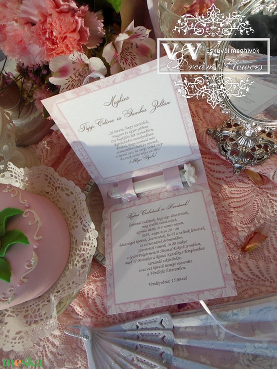 Kémcsöves esküvői meghívó monogrammal az elején - esküvő - meghívó & kártya - meghívó - Meska.hu