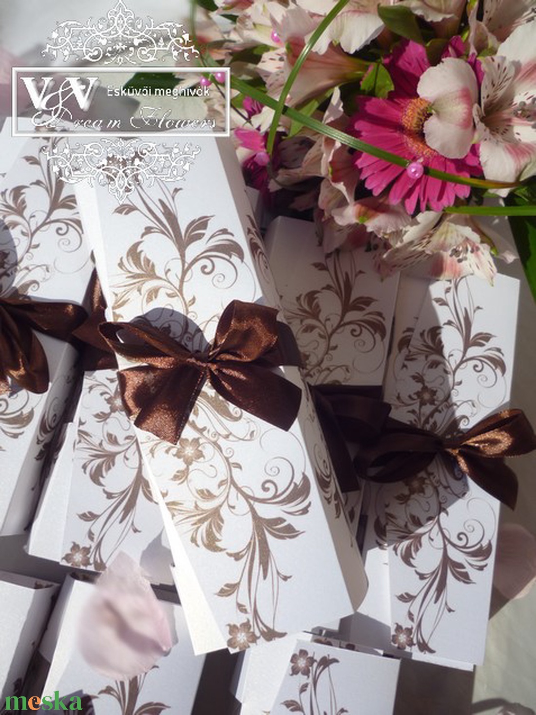 Kémcsöves esküvői meghívó díszdobozban barna színben - esküvő - meghívó & kártya - meghívó - Meska.hu