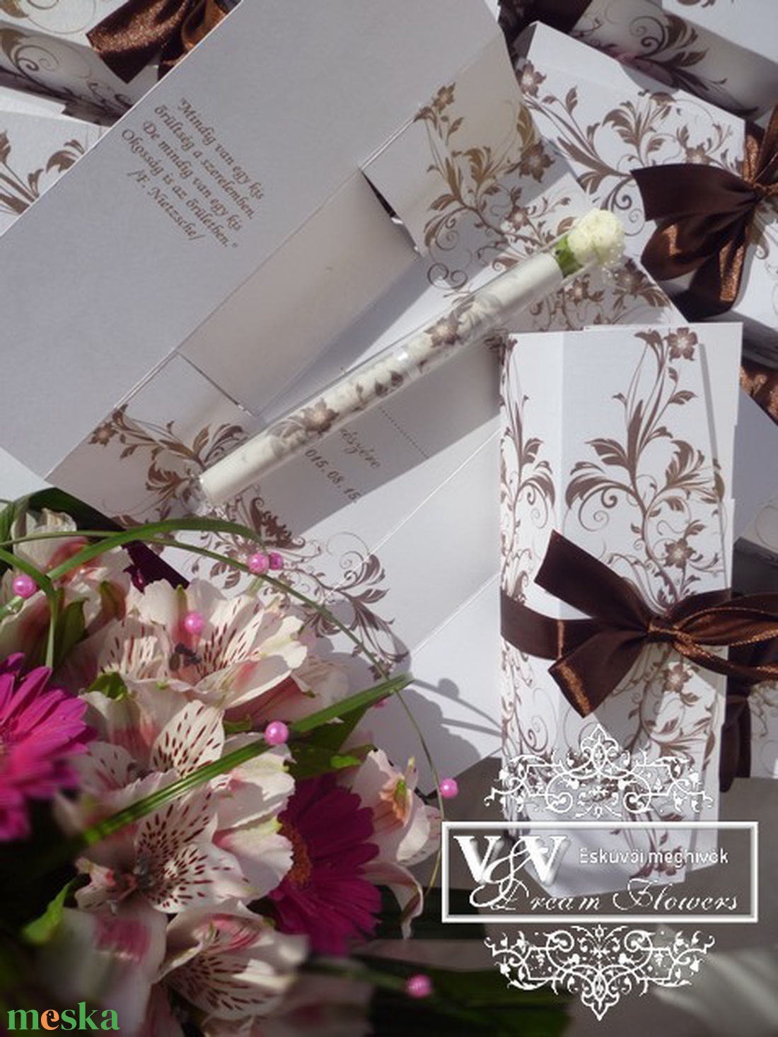 Kémcsöves esküvői meghívó díszdobozban barna színben - esküvő - meghívó & kártya - meghívó - Meska.hu