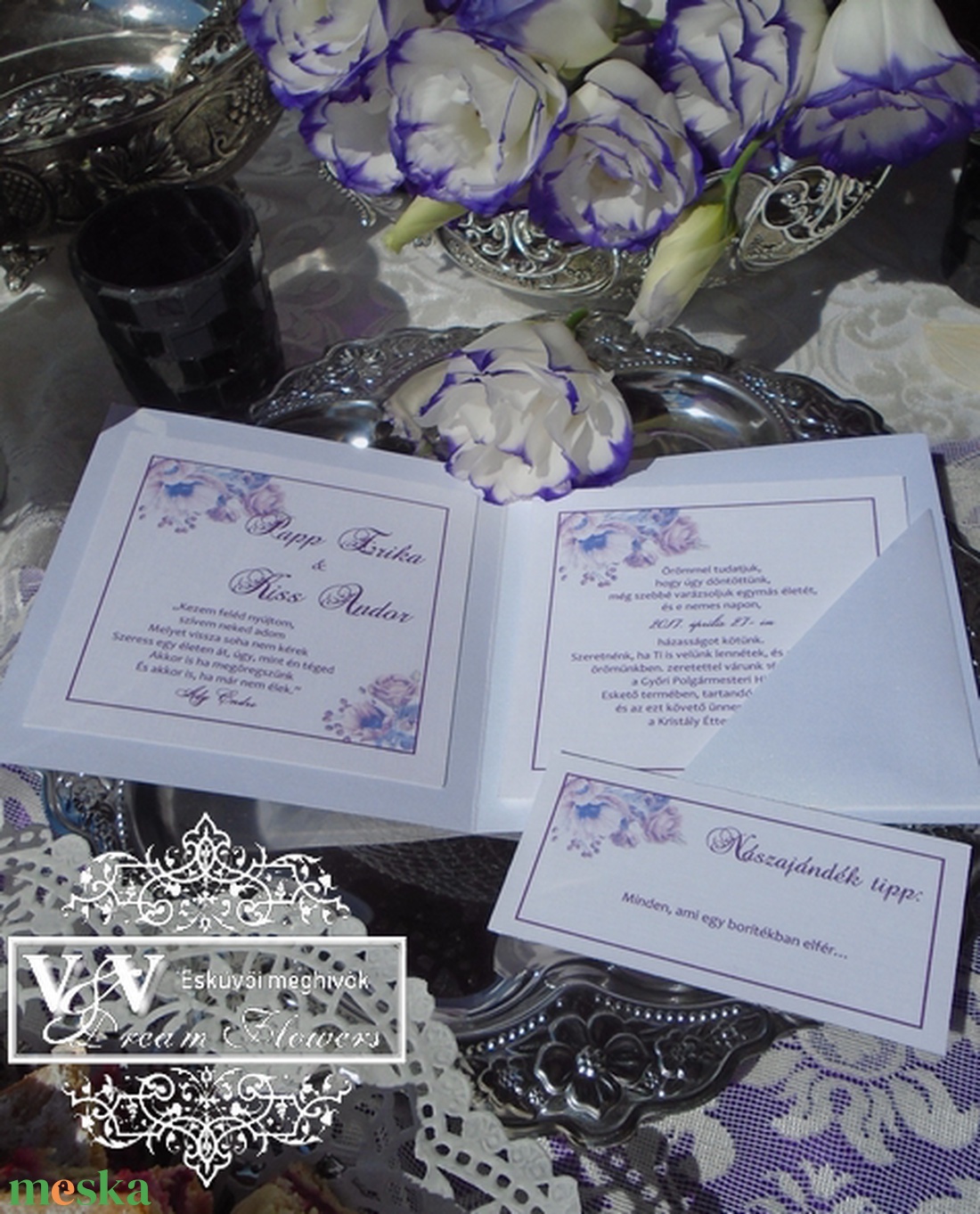 Esküvői meghívó sötétlila csipkével nászajándék ötlet kártyával - esküvő - meghívó & kártya - meghívó - Meska.hu
