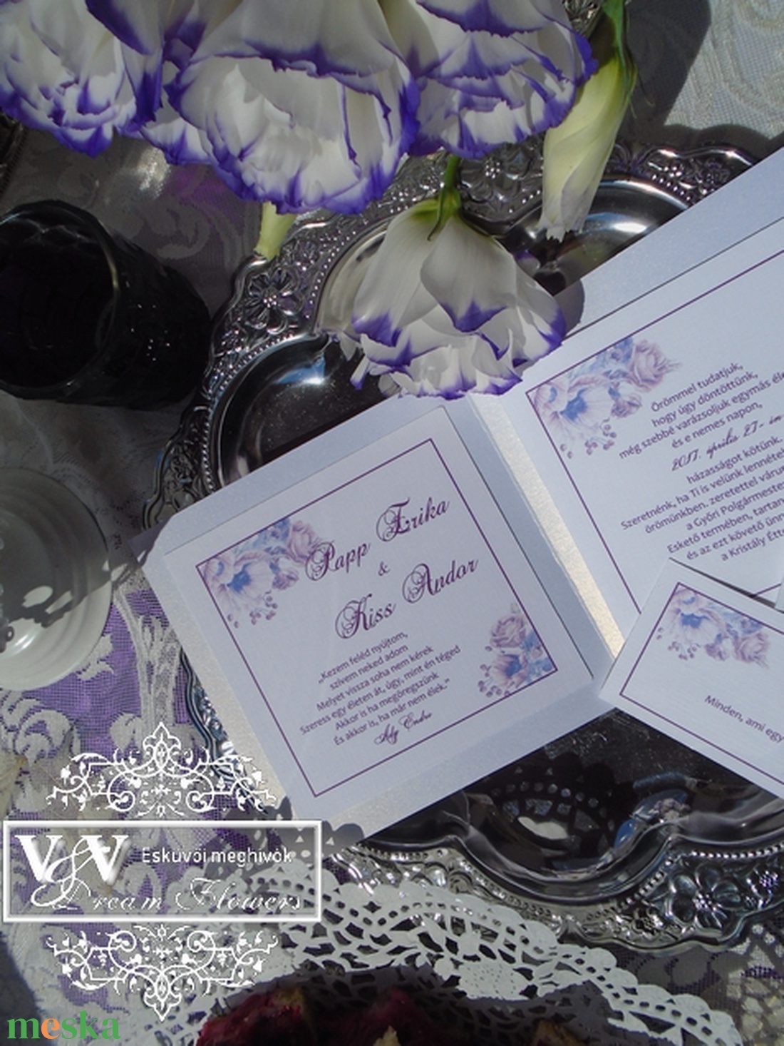 Esküvői meghívó sötétlila csipkével nászajándék ötlet kártyával - esküvő - meghívó & kártya - meghívó - Meska.hu