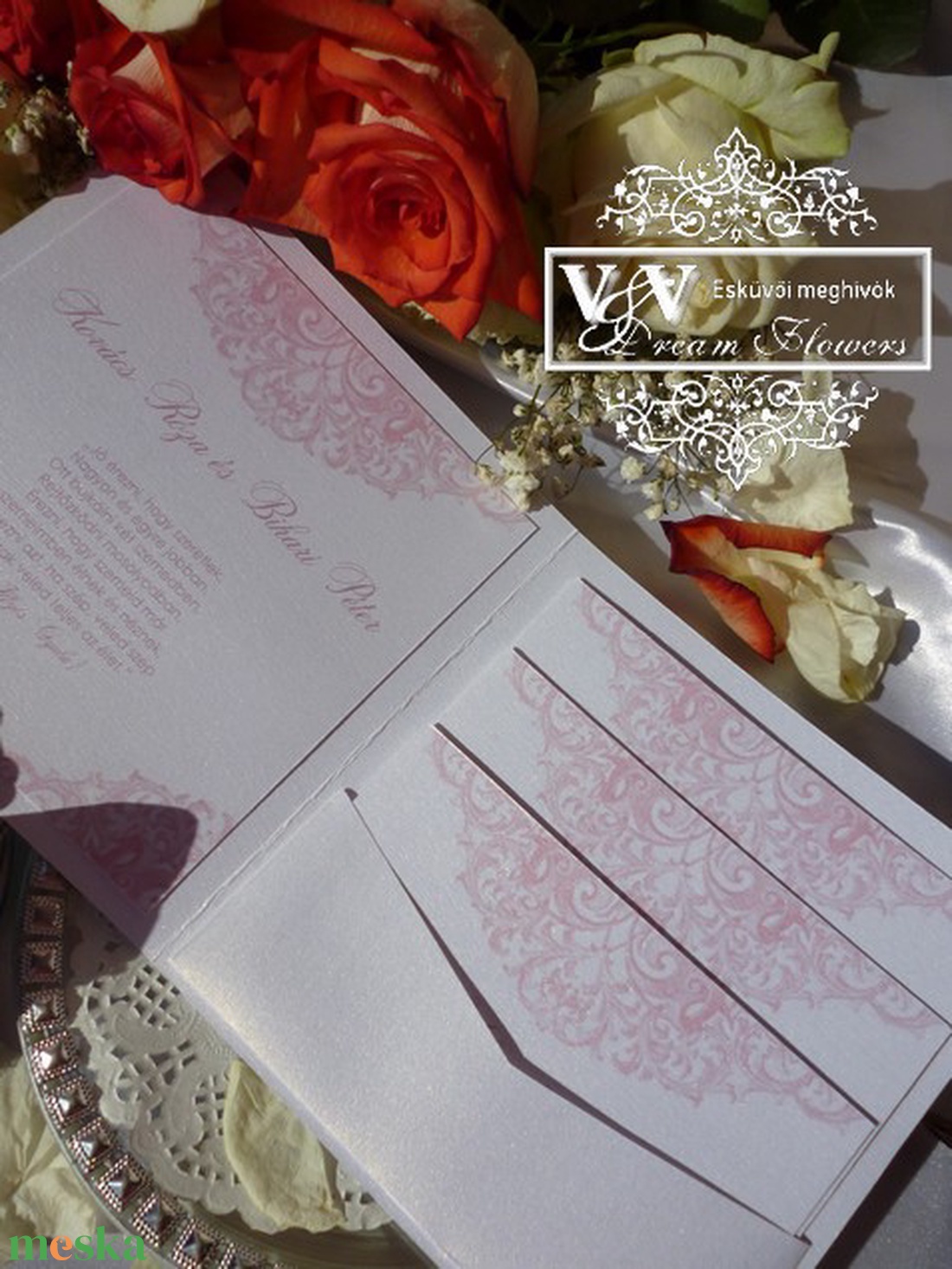 Esküvői meghívó kivehető kártyákkal barokk mintával - esküvő - meghívó & kártya - meghívó - Meska.hu