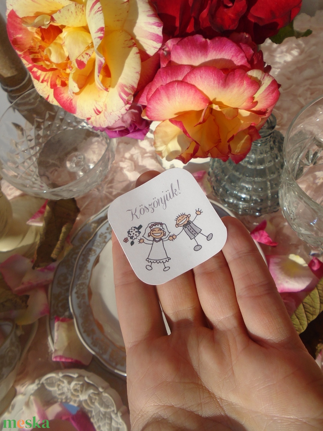 Esküvői köszönőajándékra öntapadós címke vidám pálcikaemberekkel - esküvő - emlék & ajándék - köszönőajándék - Meska.hu