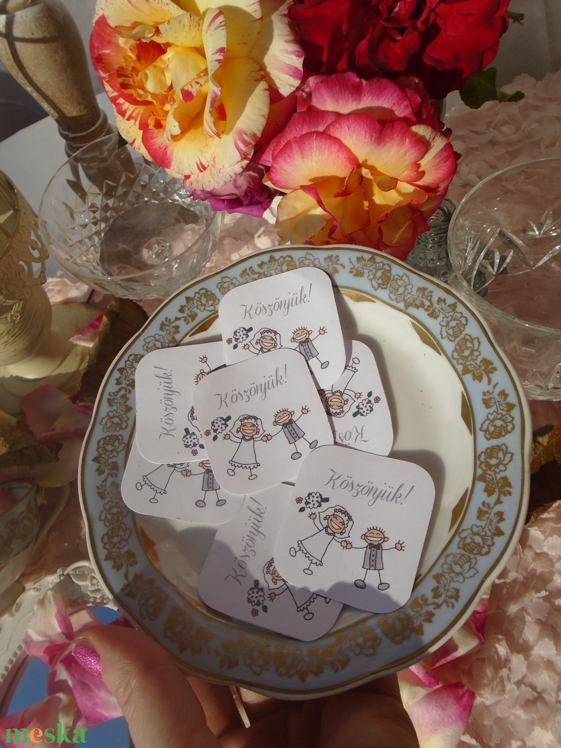 Esküvői köszönőajándékra öntapadós címke vidám pálcikaemberekkel - esküvő - emlék & ajándék - köszönőajándék - Meska.hu